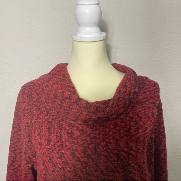 Habitat Red & Black Cowl Neck Front Overlay Wrap Tunic Sweater Women's Size M - Picture 12 of 15